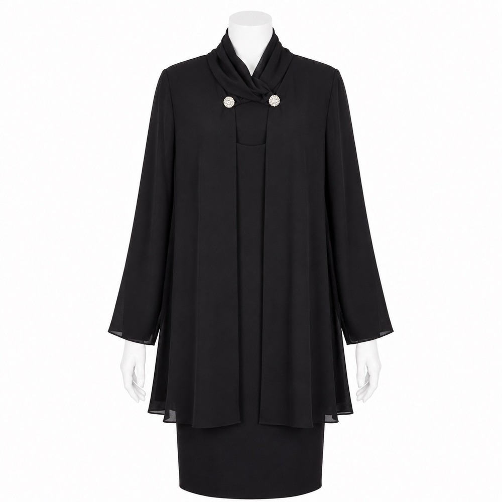 Patra Petites 2pc Dress Set Women 10P Black Formal Chiffon Jacket Rhinestone 80s
